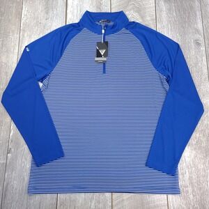 Levelwear Pullover Men Large Blue Striped Charter Quarter Zip Golf Long Sleeve